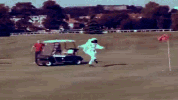 astronaut stealing ball putting green