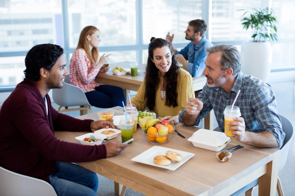 people eating lunch at office