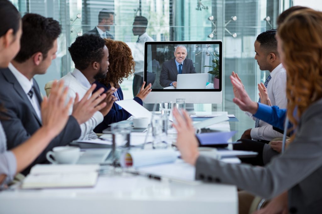 conference room with video call